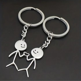 Resim Erkekler için 2 adet Stickman Kalp Anahtarlık Takımı, Sevimli Alaşım Anahtarlık, Yüzük Cüzdan Çanta Sırt Çantası Kolye Süsü, Ona ve Ona Sevgililer Günü Hediyesi 