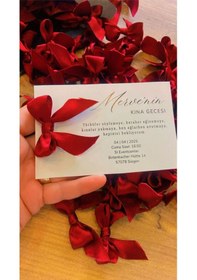 Resim Kaliteli Kalın Bordo Kurdele Kaliteli Kına Gecesi Davetiyesi 50 A 