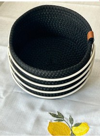 Resim Beyaz Yuvarlak Ekmek Sepeti Şık,örmeli Siyah Makrome-çok Amaçlı Metal Paslanmaz Çok Renkli 