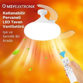 Resim MSYELEKTRONİK Katlanabilir LED Tavan Vantilatörü - Sessiz, Akıllı ve Kumandalı Aydınlatma 22.5'' 