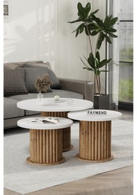 Resim Faymend Nuuny Bohem Modern 3'lü Ahşap Sehpa 'ceviz Beyaz' Ceviz Beyaz 