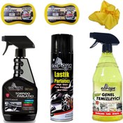 Resim caraks Torpido Parlatıcı+ Lastik Parlatıcı +Genel Temizleyici + Mikrofiber Bez +2ad Sünger - Ebrayn 6 Parça 
