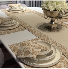 Resim Keten 6 Lı Balca Desen 6 Amerikan Servis & 1 Runner 6 Peçete Çok Renkli 