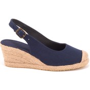 Resim Star Tombis Gerçek Elişi Arkadan Bantlı Topuğu Açık Burnu Hasırlı Keten Espadril Dolgu Topuk Handmade 