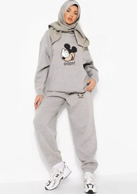 Resim LAND MODA Siyah Kartal Jogger Sweatshirt Alt Üst Eşofman Takımı Oversize Baskılı Bisiklet Yaka 