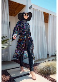 Resim Remsa Mayo Remsa Tesettür Mayo Üzerine Tek Kaftan Kimono Pareo Siyah04 Rp035 Yağmur Lacivert 