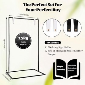 Resim Düğün Karşılama İşaret Standı, 48" x 28" x 21" Düğün İşaret Tutucumuza Hoş Geldiniz, Mat Çelik Çerçeve, 4 Deri Kayışlı Zemin Ayakta Şövale, Poster, Siyah 