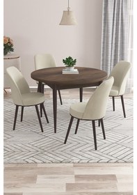 Resim Canisa Kea Serisi Yuvarlak Barok Ahşap Desen Mutfak Masa Takımı 4 Krem Babyface Sandalye Barok Ahşap Desen Masa Sandalyeler Krem 