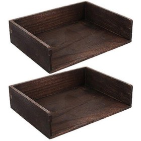 Resim Ganzhoushop Masaüstü Belge Tutucu Vintage Tasarım Masif Ahşap Masa Düzenleyici Kitaplar Ve Kırtasiye İçin Doğal Ahşap Kaplama Ev Çalışma Odası 2 Adet Koyu Kahverengi 