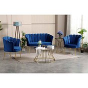 Resim GARDEN HOUSE Mavi Renk Kumaş Metal Ayak Çay Seti Koltuk Takımı Bekleme - Ofis Koltuk Takımı 
