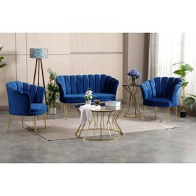 Resim GARDEN HOUSE Mavi Renk Kumaş Metal Ayak Çay Seti Koltuk Takımı Bekleme - Ofis Koltuk Takımı 