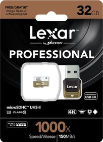 Resim Lexar 32Gb 1000X Microsdhc C10 150Mb/Sn+Usb3.0 4K Hafıza Kartı 