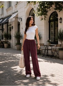 Resim Esra Butik78 %100 Tensel Yazlık Pantolon Mürdüm & Haki Renk Rahat Kalıp Kadın Pantolon 