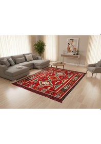 Resim Etnik Motifli Otantik Dekoratif Kilim Desenli Halı 120cmx180cm M4 Kırmızı 