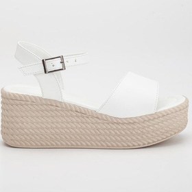 Resim Baretli Kalın Tekbant Beyaz Kadın Dolgu Topuklu Sandalet-2972-beyaz Beyaz 