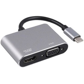 Resim 2in1 Type-C to 4K HDMI + VGA Çevirici ve Dönüştürücü Adaptör 