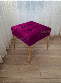 Resim Modern Dilim Puf Ayakucu Puf Gold Metal Ayak 45 45 Mor 