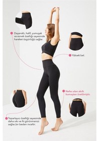 Resim Cottonhill Siyah Yüksek Bel Toparlayıcı Kadın Spor Tayt 
