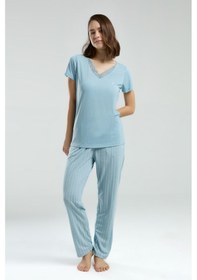 Resim Pierre Cardin 8998 Kısa Kol Kadın Pijama Takımı Mavi 