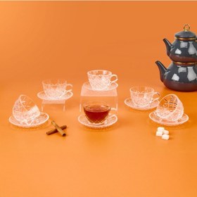 Resim Aroww Esta 12 Parça Cam Çay Fincan Seti - Şeffaf Renkli 