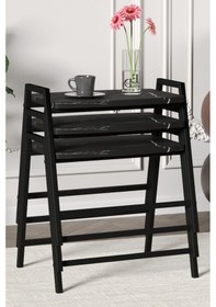 Resim Zigon Sehpa , Aden 3'lü Tepsi Zigon Sehpa Takımı Siyah Metal - Siyah Mermer Tabla Siyah-siyah Mermer 