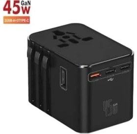 Resim Seyahat Priz Dönüştürücü Adaptör, 45W Şarj Cihazı, 2x USB Girişi, 3x Type-C Girişi, Uluslararası Güç Adaptörü, Us, Uk, Eu, Au Evrensel Uyum 