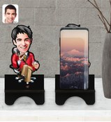 Resim Bk Gift Kişiye Özel Erkek Patron Karikatürlü Ahşap Biblo Telefon Standı-2 