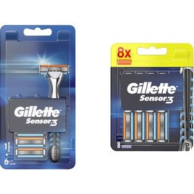 Resim Gillette Sensor 3 Tıraş Makinesi + 14 Yedek Tıraş Bıçağı 