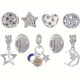 Resim 9 adet Kedi Pati El Tutma Çiçek Müzik Kelebek Yıldız Mektup Boş Yıldız Güneş Ay Kalp Taç Yüksek Topuk Tüyli Şeftali Kolye Süs Bileklik Düğme Kolye Asılı Süs Yaratıcı Aksesuarlar, Ay ve Yıldız Küpe, Ay Yıldız Küpe, Bileklik için Şans, Takı Yapımı için Şans 