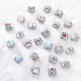 Resim Montaj Edilmemiş Ürün, 1 Adet DIY Yaratıcı Aksesuar İtalyan Takı, Yıldız Kalp Kelebek Detaylı Gümüş Renkli Şık Modüler Bileklik 