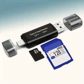 Resim vszapower 4'ü 1 arada Çift Yuvalı USB Type-C/USB A Kart Okuyucu, PC, MacBook, Galaxy, Tabletler, Huawei için SD Kart Adaptörü - Pil Gerekmez 