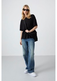 Resim Tommy Life Siyah Penye Modal Yumuşak Tuşeli Oversize Fit Basic Kadın T-shirt- 97285 Siyah 
