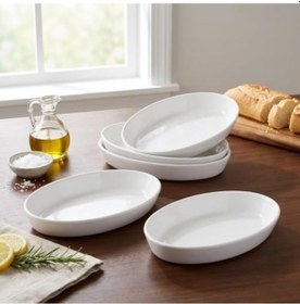 Resim 3'lü Porselen Büyük Boy Kayık Tabak Seti - Minimalist Beyaz Sunum Tabağı Çukur Mezelik Kahvaltılık Ve Servis Tabağı 19 X 12 X 3.5 Cm Açık 