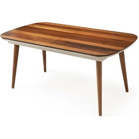 Resim Çınar Ahşap Salon Yemek Masa Sandalye Takımı Masal 6 Sandalyeli Ortadan Açılır Büyüyen Ceviz 80x130c Kahve-ekru 