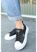 Resim Piata Siyah Cilt Beyaz Tabanlı Bağcıklı Spor Ayakkabı 