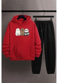 Resim Kafadar Ayılar Baskılı Eşofman Takımı Kırmızı 