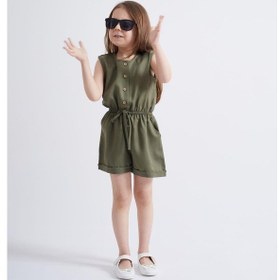 Resim Oliven The Kid Oliventhekid Yeşil Kolsuz Önden Düğmeli Beli Lastikli Cepli Kız Çocuk Tulum Yeşil Yeşil 
