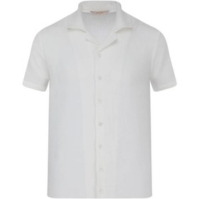 Resim Beyaz Regular Fit Apaş Yaka Keten Gömlek 35053 4111993 