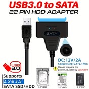 Resim SATA To USB 3.0 Adaptör Kablosu, 6.35cm 8.89cm HDD, SSD Için Harici Sabit Disk Dönüştürücü Kablosu, Güç Kaynağı Ile 