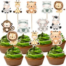 Resim Orman Temalı Doğum Günü Partisi'nde Cupcake'ları Süslemek İçin 42'li Çizgi Film Yaban Hayvanı Süsleri Seti (Kurt, Fil ve Maymun Dahil). Cadılar Bayramı, Noel Etkinliği ve Parti Malzemeleri Cadılar Bayramı & Noel 