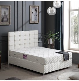 Resim Setaymobilya Baza, Duke Çift Kişilik Krem Baza + Başlık + Deluxe Yatak 