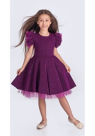 Resim Mnk Baby & Kids Simli Şanzelize Kız Çocuk Abiye Elbise M00669 Mor 