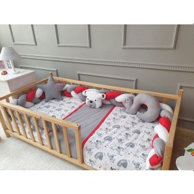Resim Montessori Beşik Uyku Seti - Örgü Kenar Gri Koruma 