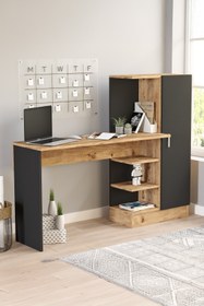 Resim Yurudesign Laura Kitaplıklı Çalışma Masası Atlantik Çam Siyah Çocuk Çalışma Masası CT2-AB 