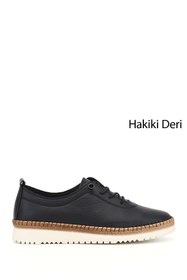 Resim Gönderi(r) Kadın Siyah Bağcıklı Hakiki Deri Comfort Ayakkabı 