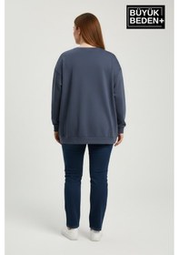 Resim Süperlife Kadın Büyük Beden New York Baskılı Bisilet Yaka İnce Sweatshirt Spr26bswk956-5 İndigo 