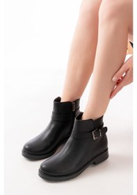 Resim 165-204/1 Siyah Toka Aksesuarlı Fermuarlı Günlük Kadın Bot Beyaz 