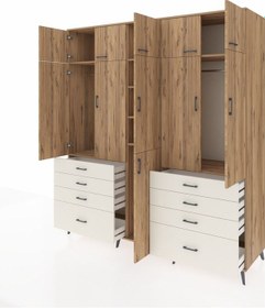 Resim Kronos Dolap 8 Raflı 8 Çekmeceli 3 Askılı 220x59x243 Çam-çam/aytaşı Atlas Çam/aytası 