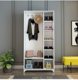 Resim Afilli Olivia Sürgülü Çift Aynalı Beyaz Portmanto Mdf 