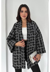 Resim Asprin Fashion Kazayağı Desenli Kimono Siyah Siyah 